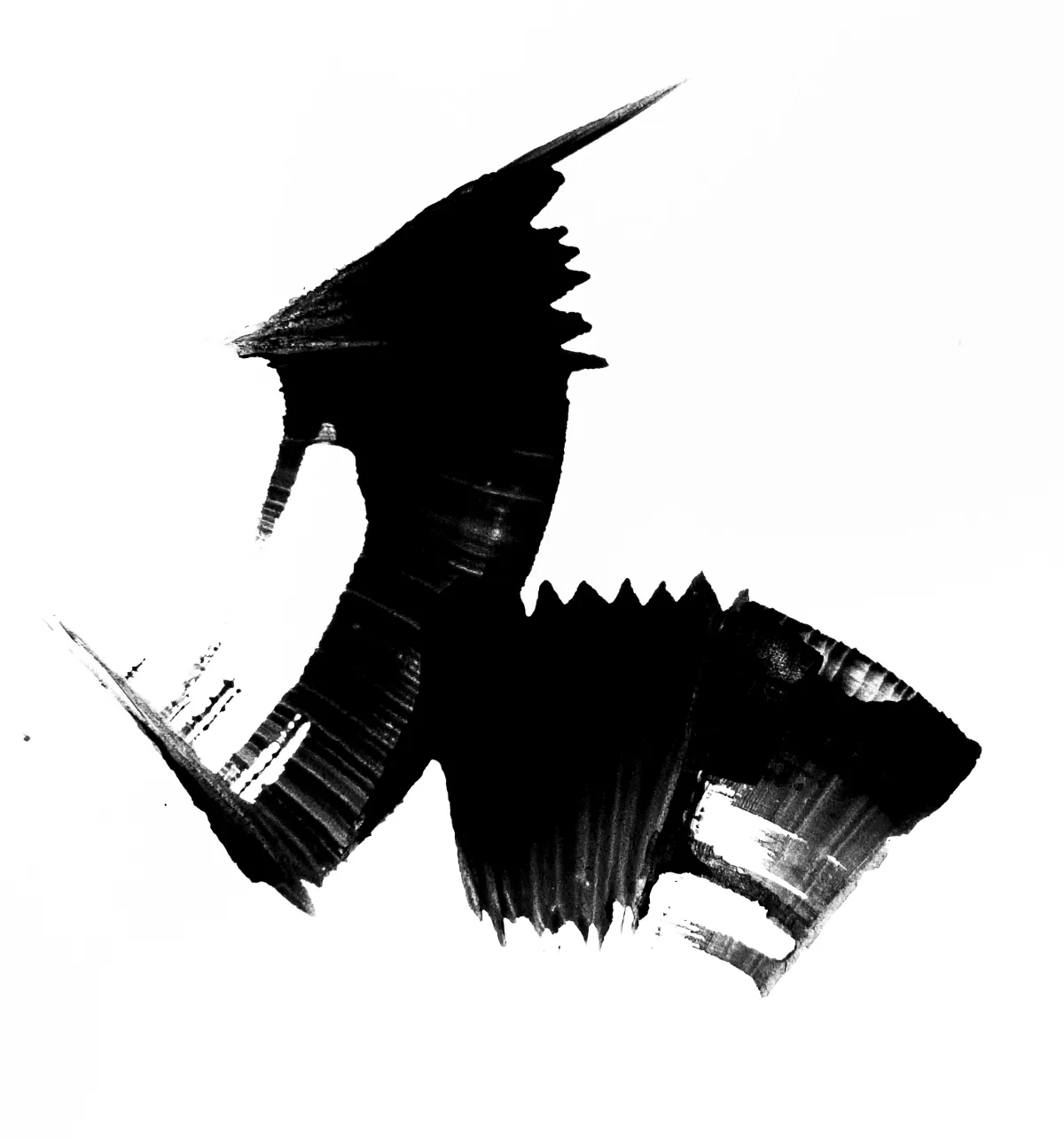 Trace d’encre noire au pinceau sur papier blanc